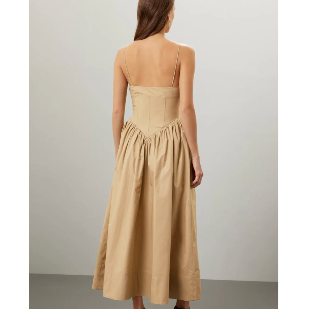 Ronny Kobo Beige Corset Midi Dress XS Cotton Cottage Sundress Designer $400 - Picture 2 of 16